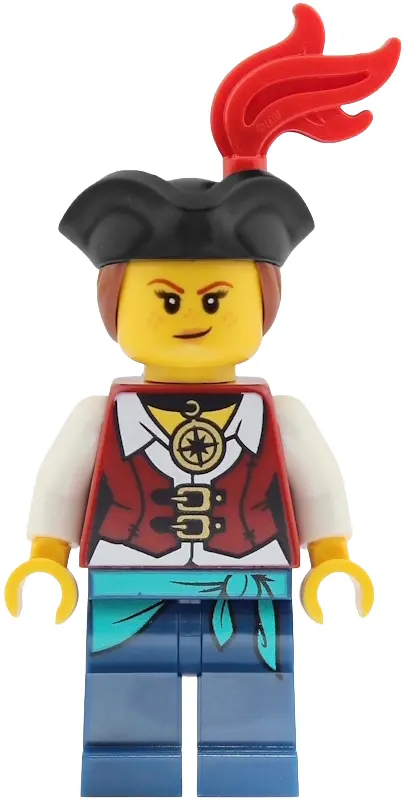 - Female, Dark Red Vest over White Shirt, Dark Blue Legs with Sash, Red Plume, Black Tricorne, Reddi