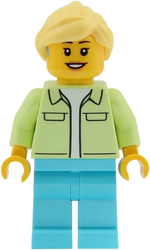 Wheel Operator - Female, Yellowish Green Jacket over White Shirt, Medium Azure Legs, Bright Light Ye