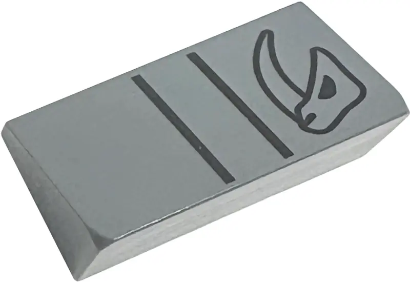 Bluish Gray Slope 30 1 x 2 x 2/3 with 2 Black Stripes and SW Mudhorn Signet Pattern (BrickHeadz The 