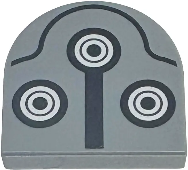 Bluish Gray Tile, Round 2 x 2 Half Circle Extended with Black Curved Line and 3 Circles with Silver 