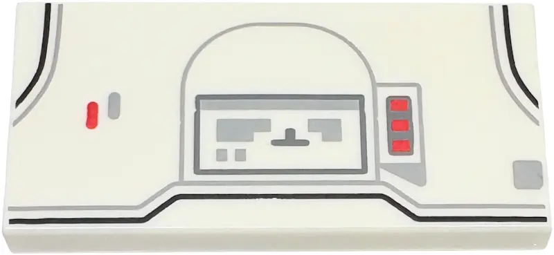 Tile 2 x 4 with Black and Light Bluish Gray Lines and Dark Bluish Gray Control Panel with Red Button