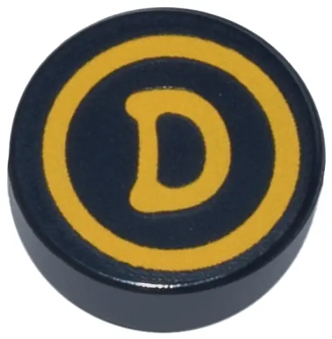 Tile, Round 1 x 1 with Bright Light Orange Circle and Letter D Pattern