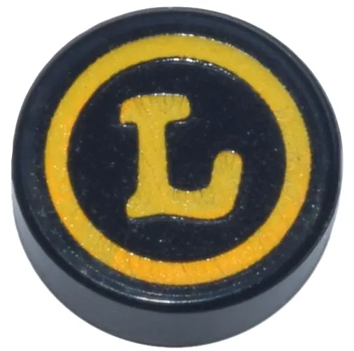Tile, Round 1 x 1 with Bright Light Orange Circle and Letter L Pattern