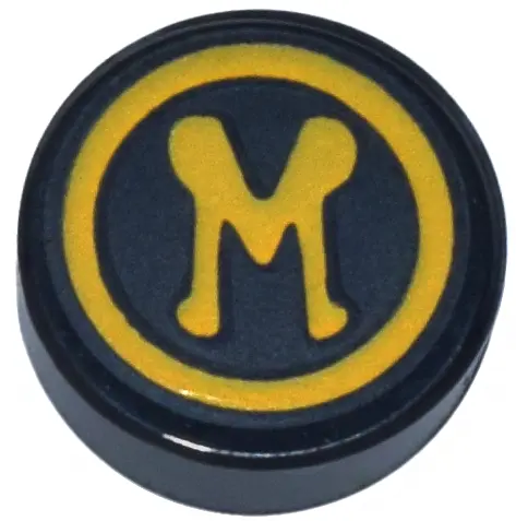 Tile, Round 1 x 1 with Bright Light Orange Circle and Letter M Pattern