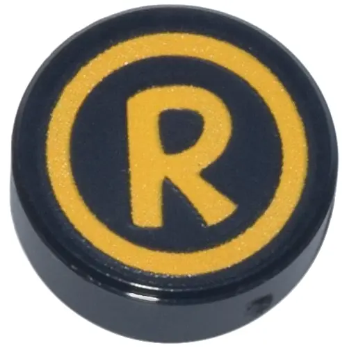 Tile, Round 1 x 1 with Bright Light Orange Circle and Letter R Pattern