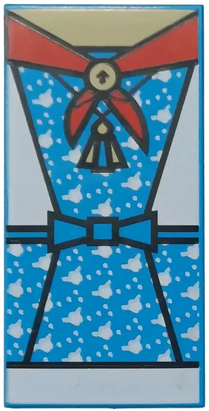 Azure Tile 2 x 4 with Dress with White Panels and Flowers, Bow Belt, Red Boy Scouts Bandana with Bla