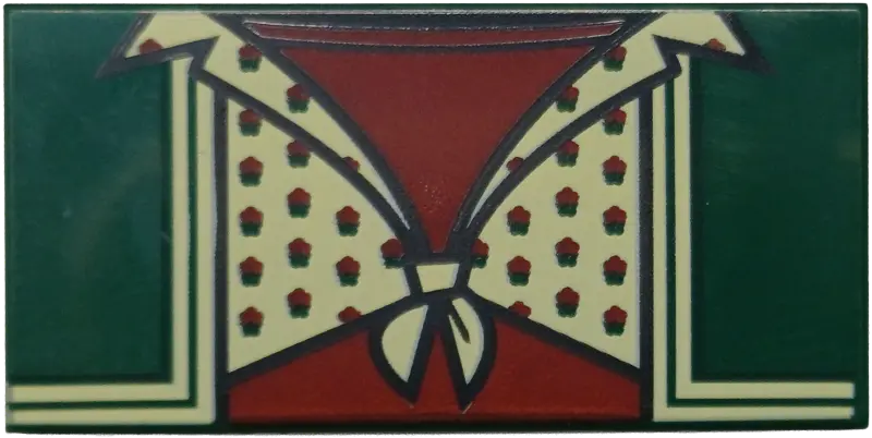 Green Tile 2 x 4 with Open Vest, Tan Trim and Shirt with Knot and Flowers over Dark Red Undershirt P