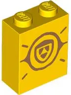 Brick 1 x 2 x 2 with Inside Stud Holder with Medium Nougat Face on Shield, Lines and Circle Pattern 