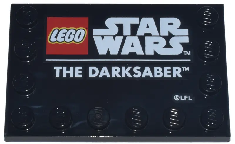 Tile, Modified 4 x 6 with Studs on Edges with LEGO Star Wars Logo and White 'THE DARKSABER' Pattern