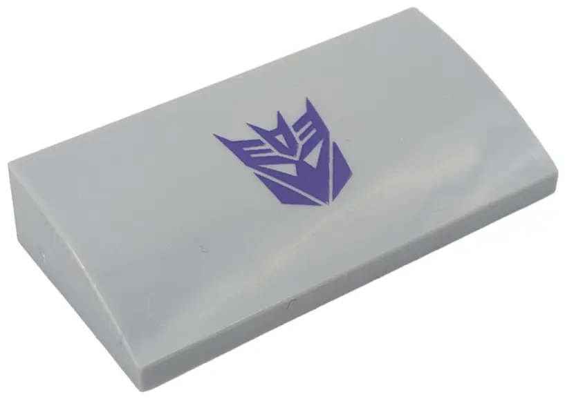 Bluish Gray Slope, Curved 2 x 4 x 2/3 with Bottom Tubes with Dark Purple Transformers Decepticon Log