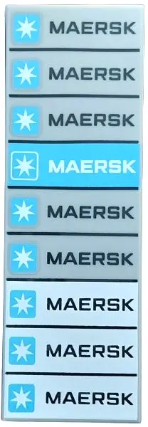 Bluish Gray Tile 2 x 6 with Black and White Maersk Logos on Stacked Containers (9 Total, 1 Medium Az