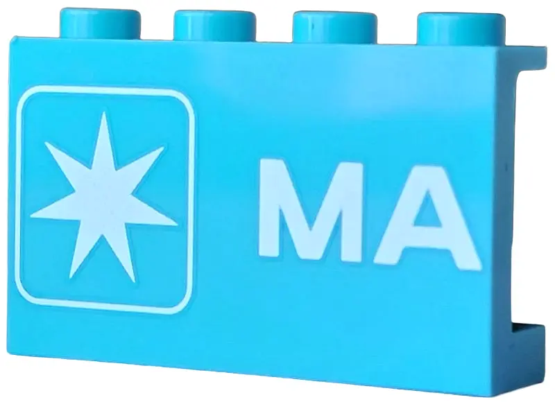 Azure Panel 1 x 4 x 2 with Side Supports - Hollow Studs with Maersk Logo Left Half / White Star and 