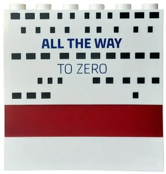 Panel 1 x 6 x 5 with Dark Red Stripe, Black Windows, Dark Blue 'ALL THE WAY TO ZERO' Pattern