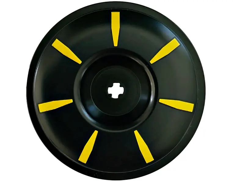 Black Wheel Cover Recessed with Axle Hole - 56mm for Wheel 15038 with 7 Yellow Radial Marks Pattern