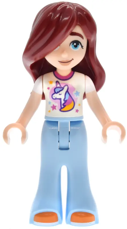 Paisley - White Unicorn T-shirt, Bright Light Blue Trousers Bell-Bottoms, Orange Shoes