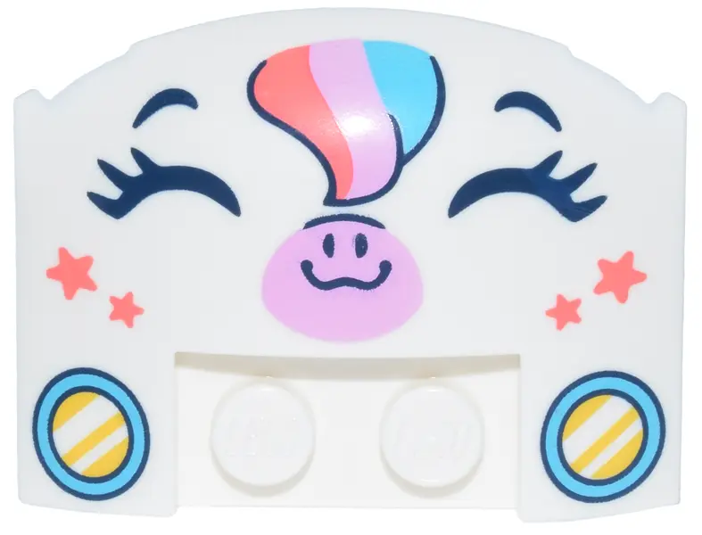 Wedge 3 x 4 x 2/3 Triple Curved with Unicorn Face with Medium Azure, Bright Pink and Coral Hair and 