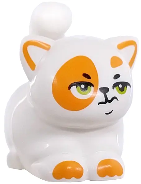 Cat, Mini Doll Style, Large, Sitting with Orange Markings and Paws, Lime Eyes, Wrinkled Mouth Patter