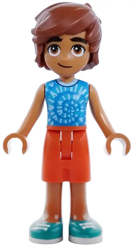 Leo - Blue Sleeveless Shirt with Spiral, Reddish Orange Shorts, Dark Turquoise Shoes
