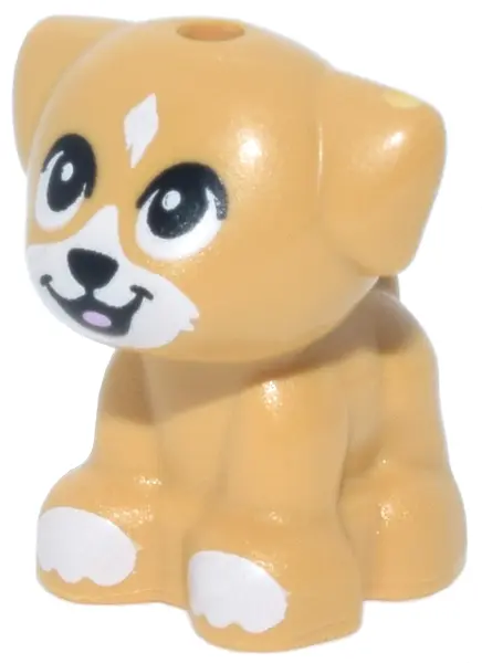 Yellow Dog, Mini Doll Style, Puppy, Standing, Small with White Muzzle, Forehead Spot and Paws, Black