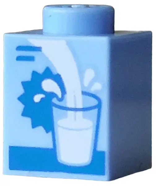 Light Blue Brick 1 x 1 with Blue Glass Outline, Lines and Star Tag, White Pouring Drink and Splashes