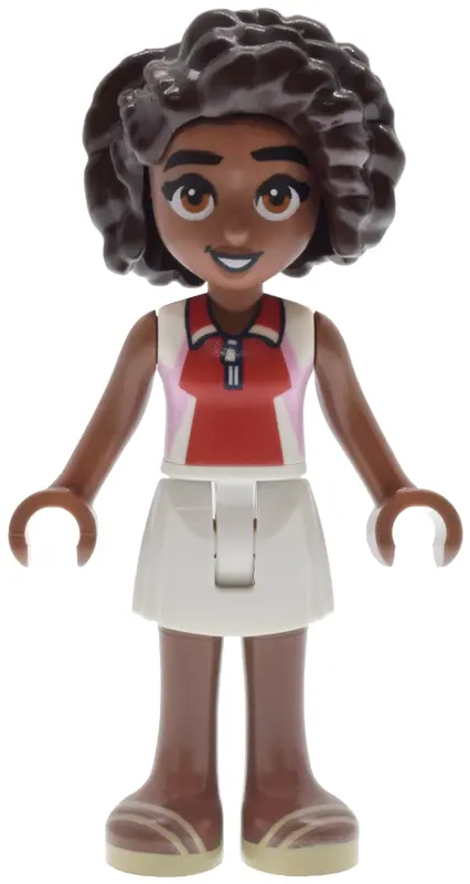 Aliya - Bright Pink, Red and White Sleeveless Shirt, White Skirt, Tan Sandals