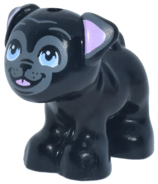 Dog, Mini Doll Style, Pug, Standing with Dark Bluish Gray Muzzle and Ears, Bright Pink Inner Ears an