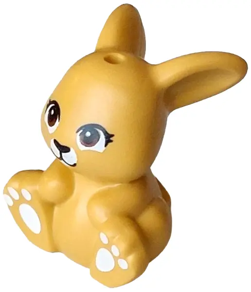 Yellow Bunny / Rabbit, Mini Doll Style, Sitting with Reddish Brown Eyes, Black Nose and Mouth, White