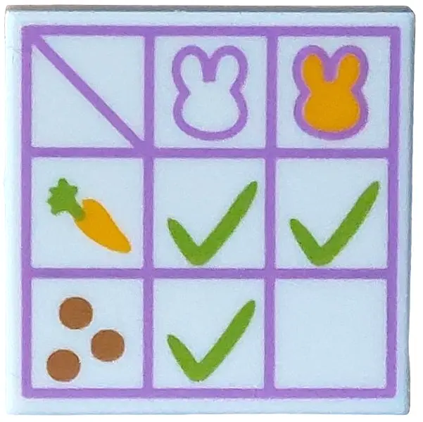 Tile 2 x 2 with Check Boxes, Medium Lavender Grid, Bright Light Orange and Lime Carrot, Medium Nouga