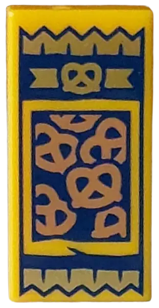 Light Orange Tile 1 x 2 with Medium Nougat Pretzels in Dark Blue and Gold Pretzel Pack Pattern