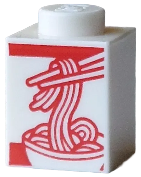 Brick 1 x 1 with Red Chopsticks and Noodles in Bowl Pattern (Noodle Box)