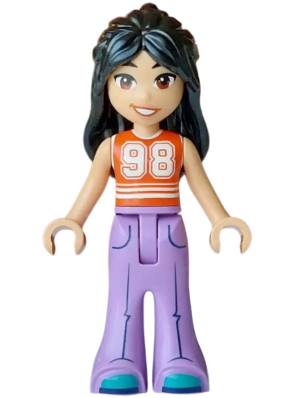 Liann - Reddish Orange and White Top, Medium Lavender Trousers Bell-Bottoms, Dark Turquoise Shoes