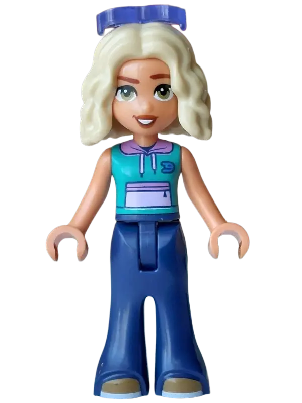 Nova - Dark Turquoise Sleeveless Hoodie, Dark Blue Trousers Bell-Bottoms, Dark Tan Shoes, Sunglasses
