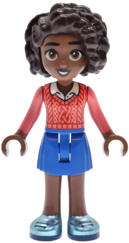 Aliya - Coral Sweater Vest, Blue Skirt, Metallic Light Blue Shoes