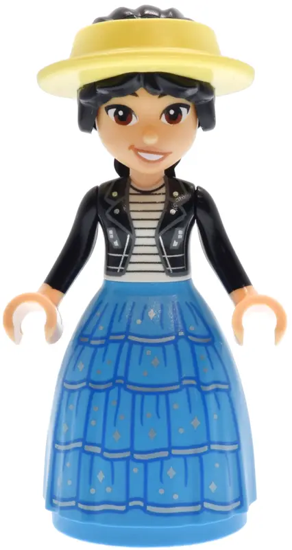 Liann - Black Leather Jacket, Dark Azure Skirt with Ruffles