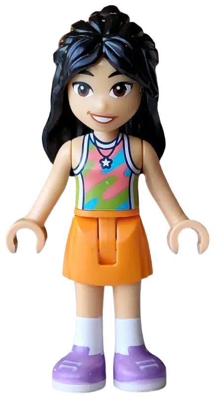 Liann - Lime, Coral and Medium Azure Tank Top, Orange Skirt, Medium Lavender Shoes