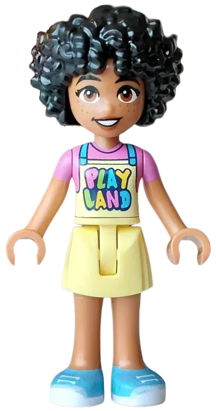 Sonia - Bright Light Yellow 'PLAYLAND' Apron, Dark Pink T-Shirt, Medium Azure Shoes