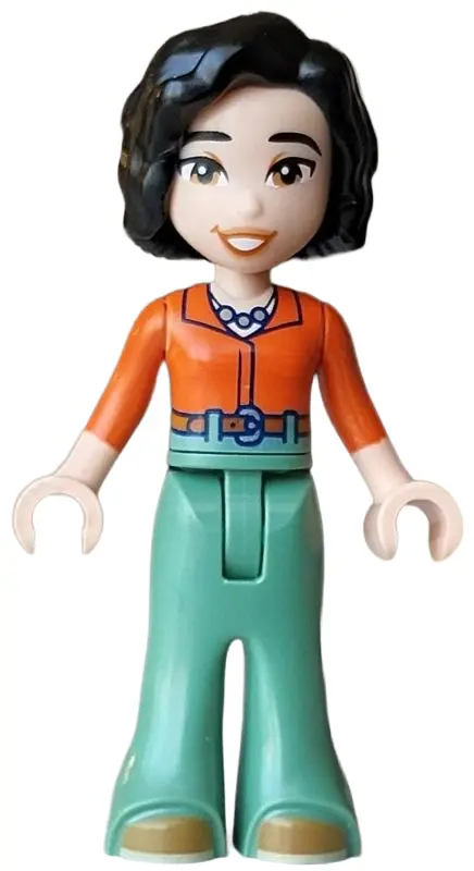 Michelle - Reddish Orange Shirt, Sand Green Trousers Bell-Bottoms, Medium Nougat Shoes