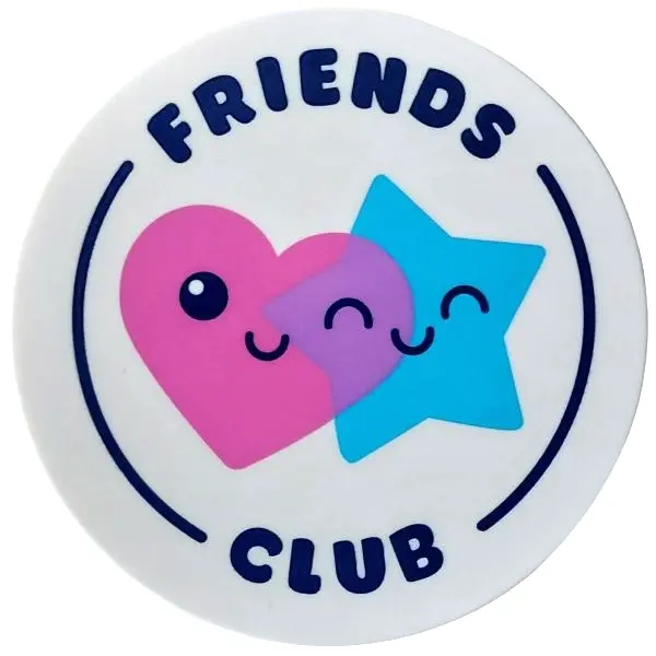 Tile, Round 6 x 6 with Dark Blue 'FRIENDS CLUB', Dark Pink Heart and Medium Azure Star with Faces Pa