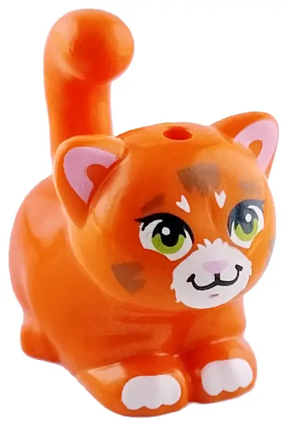 Orange Cat, Mini Doll Style, Large, Sitting with Reddish Brown Markings, Lime Eyes, White Muzzle and