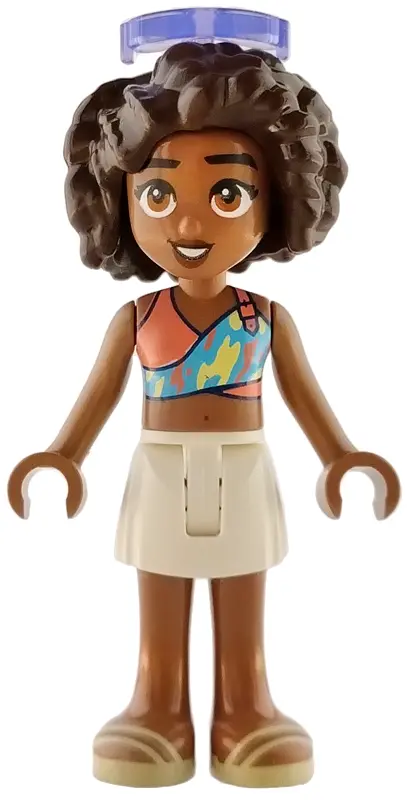 Aliya - Coral, Medium Azure and Bright Light Yellow Top, White Skirt, Tan Sandals, Trans-Purple Sung