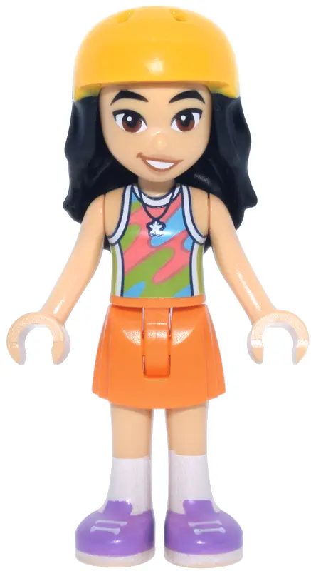 Liann - Lime, Coral and Medium Azure Tank Top, Orange Skirt, Medium Lavender Shoes, Bright Light Ora