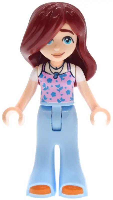 Paisley - Bright Pink Tank Top, Bright Light Blue Trousers Bell-Bottoms, Orange Shoes
