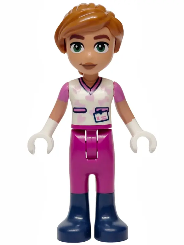 Valeria - White Shirt with Hearts and Bones, Magenta Trousers, Dark Blue Boots, Dark Orange Hair
