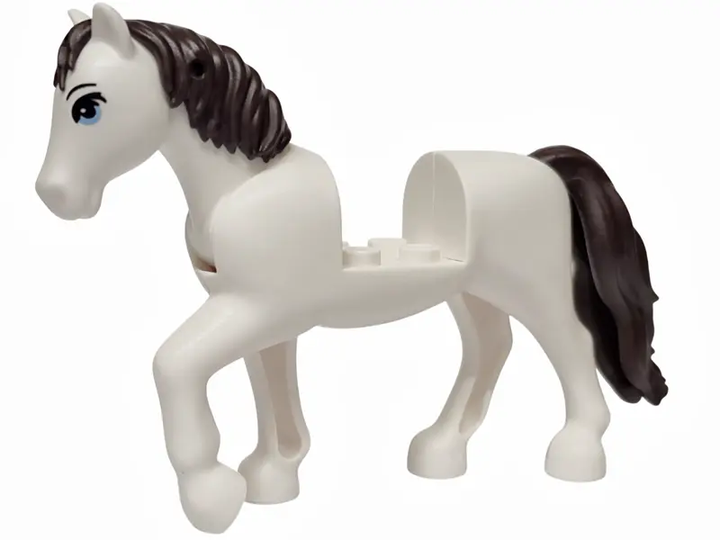 White Horse, Mini Doll Style with 2 x 2 Cutout and Movable Neck with Fixed Flexible Rubber Dark Brow