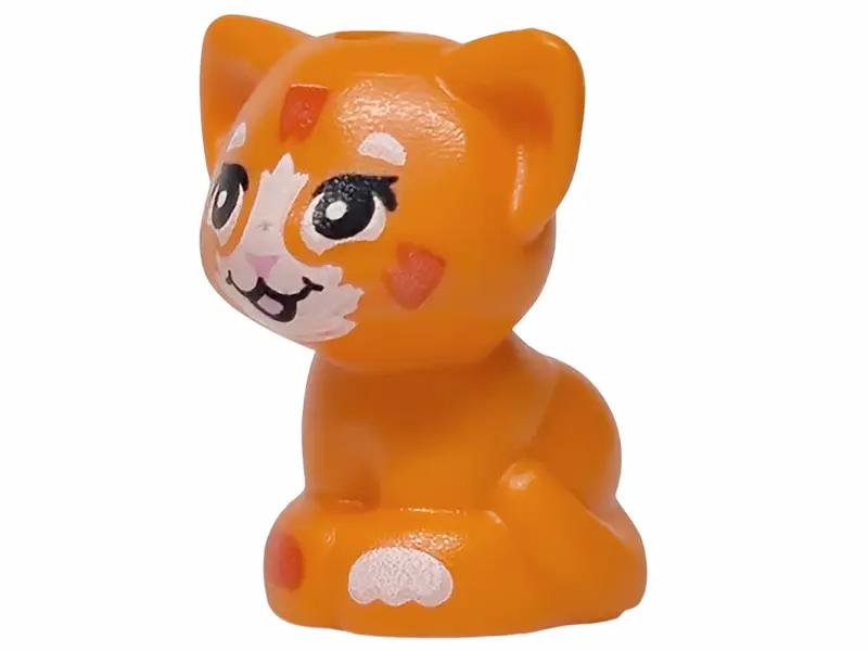 Cat, Mini Doll Style, Baby Kitten, Sitting with Black Eyes, Bright Pink Nose, White Muzzle and Left 