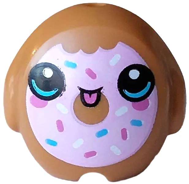 Nougat Minifigure, Utensil Pillow Plush Toy with Bitten Out Donut Face with Bright Pink Frosting, Ma