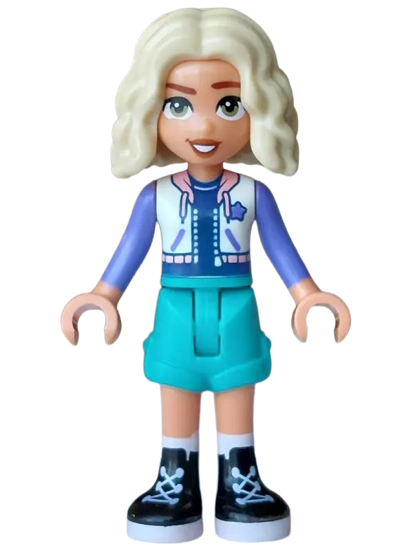Nova - White Hoodie with Warm Pink Hood, Dark Turquoise Shorts, Black Boots