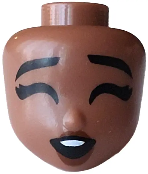 Brown Mini Doll, Head Friends with Black Eyebrows and Eyelashes, Closed Eyes, Reddish Brown Lips, Op