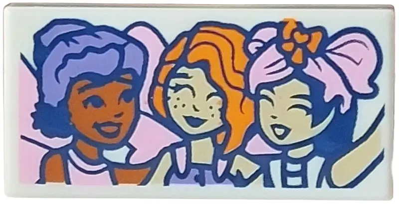 Tile 1 x 2 with Photo of Friends Minifigures Aliya, Autumn and Liann with Wigs and Wings Pattern