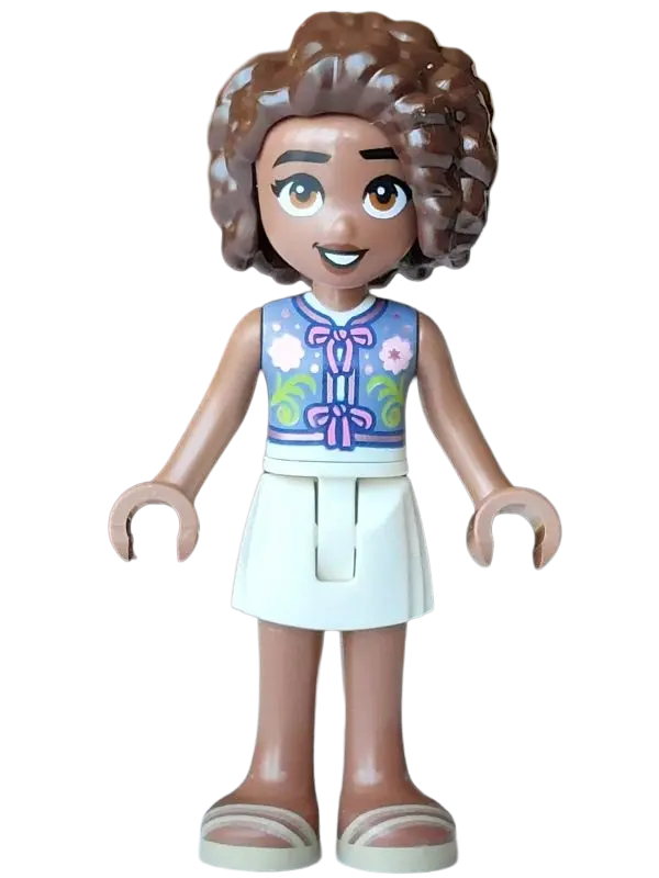 Aliya - Sand Blue Vest, White Skirt, Tan Sandals